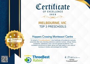 Three Best Rated Certificate of Excellent - Hoppers Crossing Montessori Centre